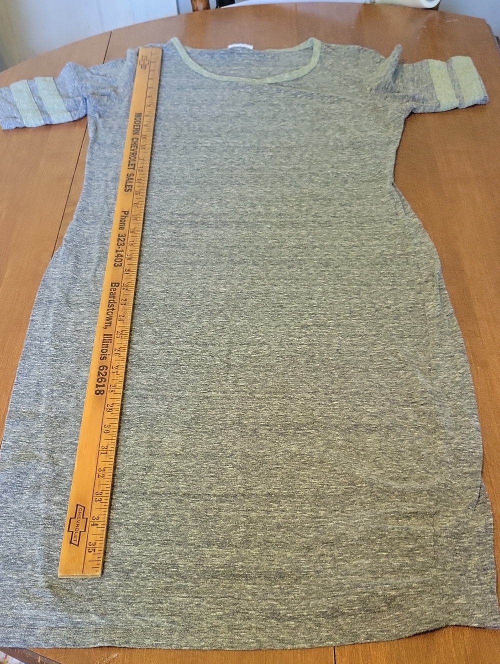 Heather Gray Casual Knit T-Shirt Dress with Contrast Sage Green Trim